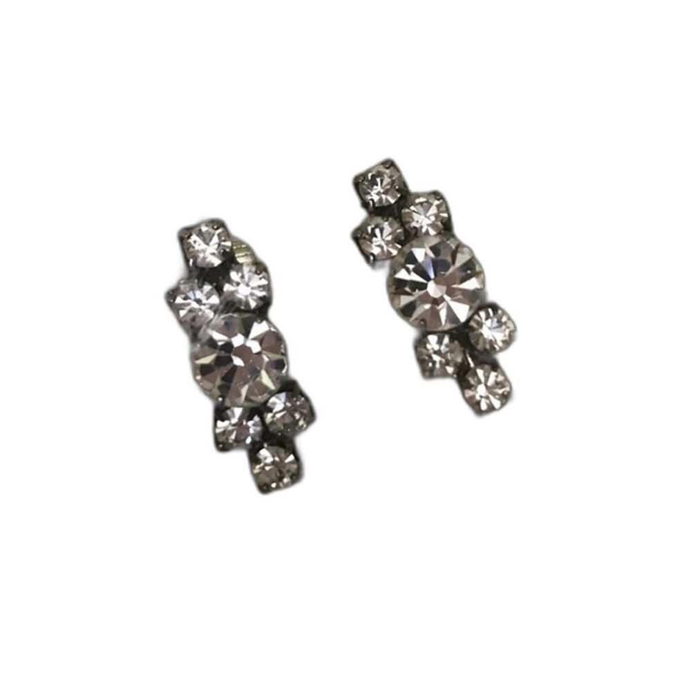 Vintage Earrings Rhinestone clipon FLAW- Heavy tarnished